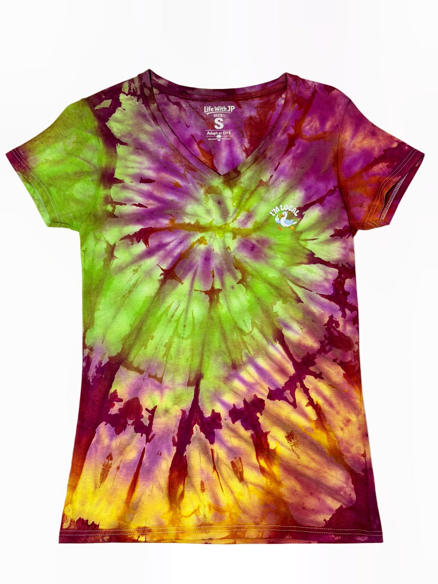 Womens Tie Dye V Neck (pink & green) Small