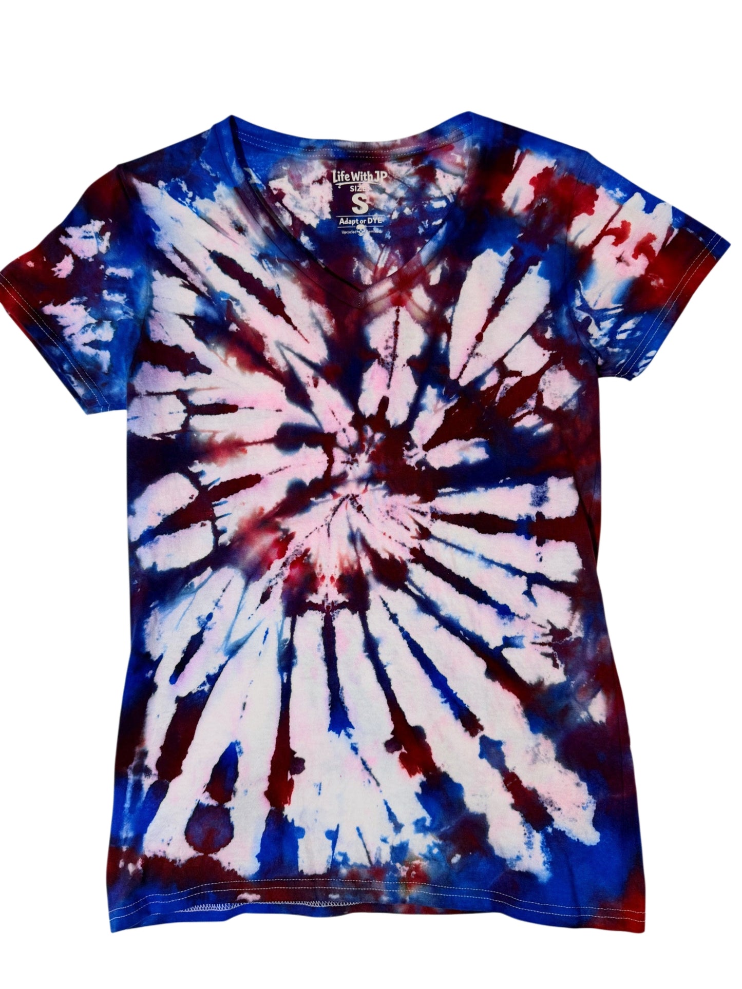 Womens Tie Dye Vneck (red ,white ,blue) small