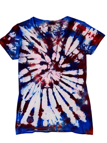 Womens Tie Dye Vneck (red ,white ,blue) small