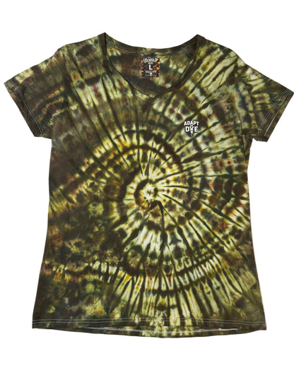 Womens Tie Dye Vneck (moss green) large