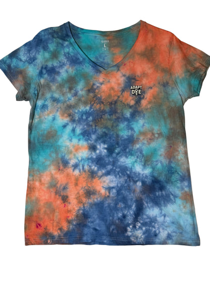 Womens Tie Dye Vneck (blue, orange, teal )large