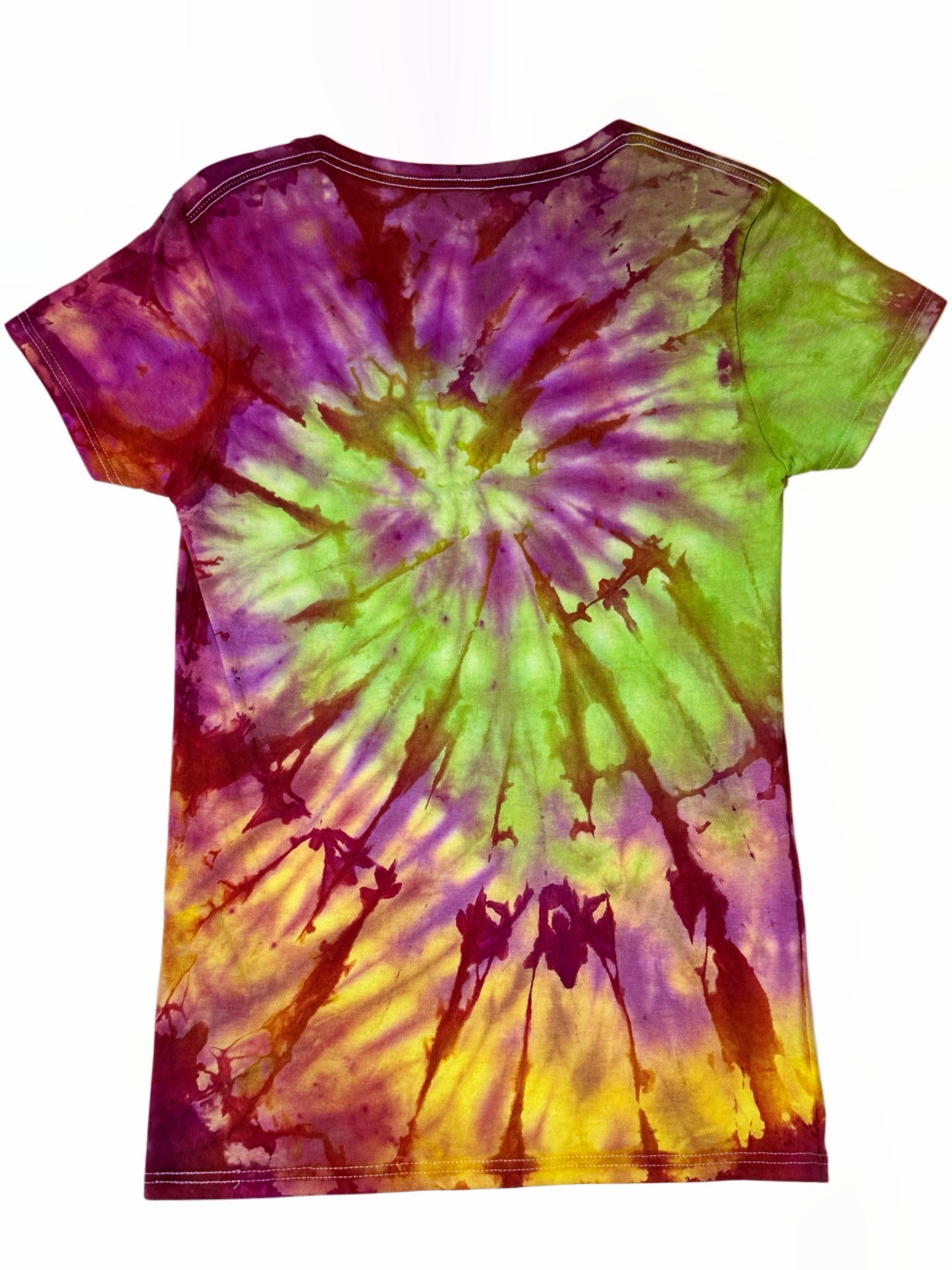 Womens Tie Dye V Neck (pink & green) Small
