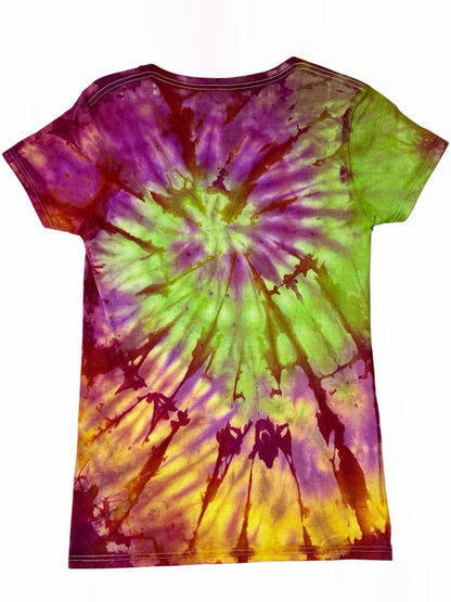 Womens Tie Dye V Neck (pink & green) Small