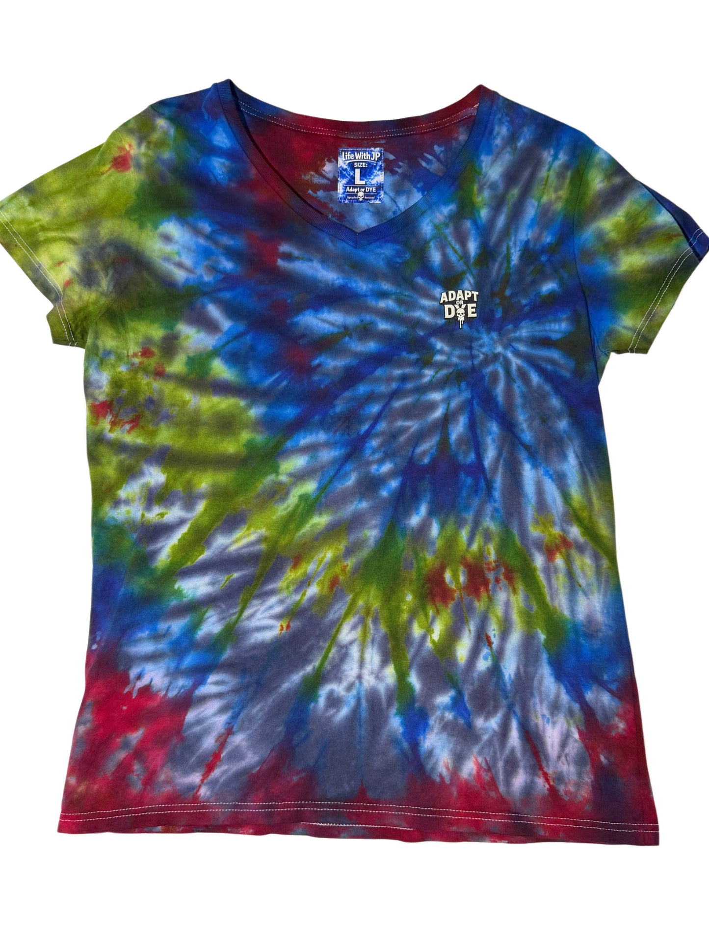 Womens Tie Dye Vneck (blue, green, red) large
