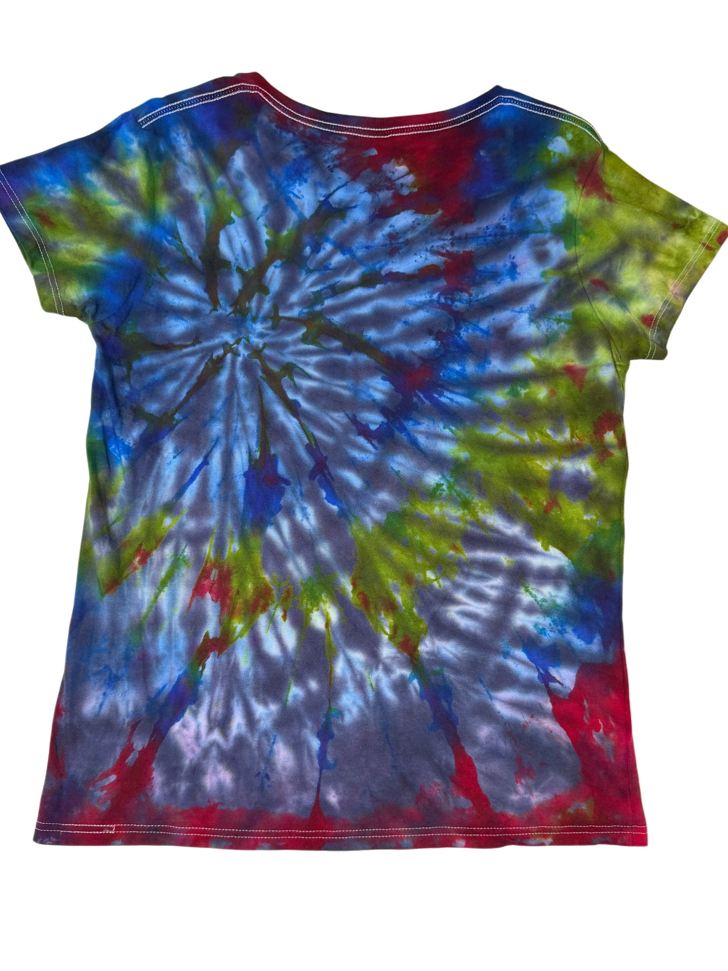 Womens Tie Dye Vneck (blue , green , red) extra large