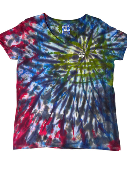 Womens Tie Dye Vneck (blue , green , red) extra large