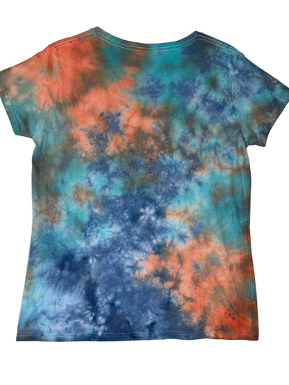 Womens Tie Dye Vneck (blue, orange, teal )large