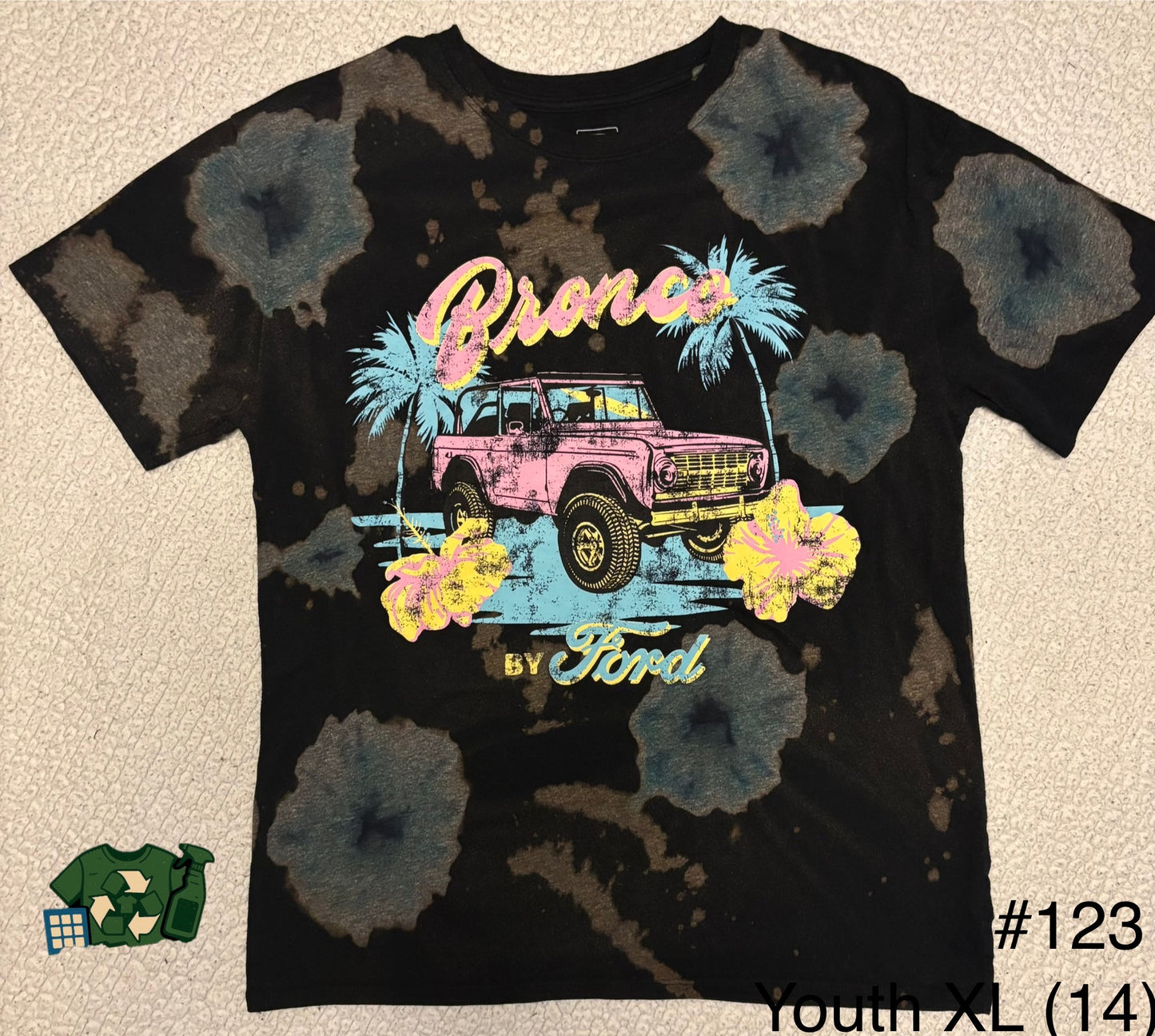 UPCYCLED FORD BRONCO TIE DYE FLOWERS (YOUTH XL)