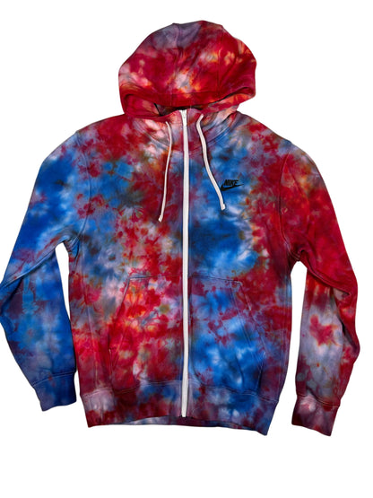 NIKE REMIX ZIP UP HOODIE (SMALL) HAND DYED ONE OF ONE  (RED WHITE BLUE )